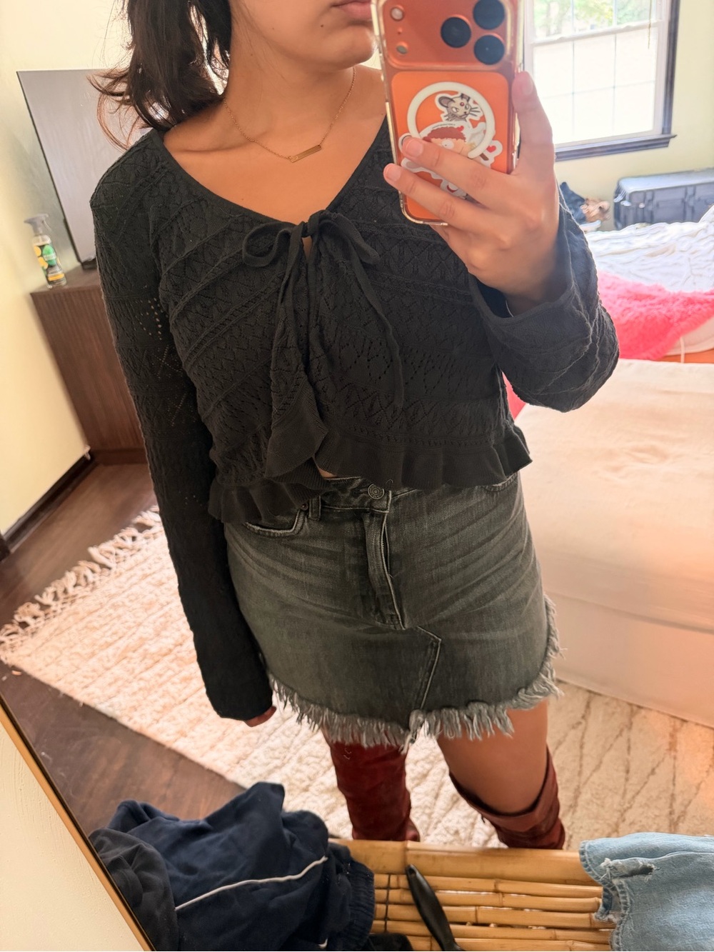 Free people Bailey maverick we the free fringe black denim mini skirt high rise